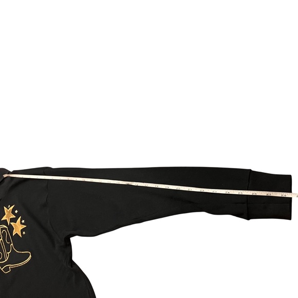 Vintage Women's Black Gray Turtle Neck Long Sleeve Shirt Med Cowgirl Boot Patch - Picture 8 of 8